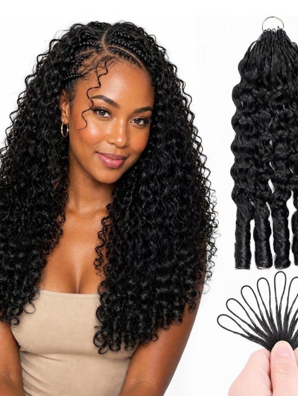 Human Feather Crochet Hair Bundle Burmese Curly 18" 50g 40 Strands Natural Black